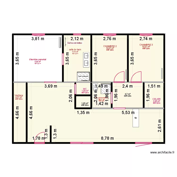 maison 355 villaries. Plan de 10  et 94 m²