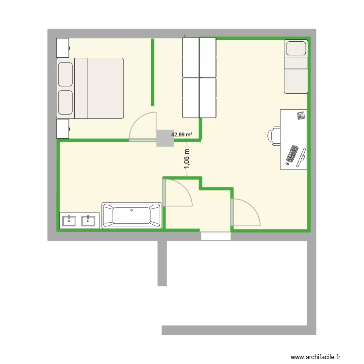 &eacute;tage essaie 3. Plan de 1 Pièce et 43 m²