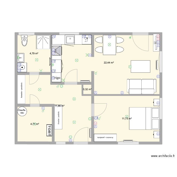 SOULT rdc. Plan de 5 pièces et 56 m2