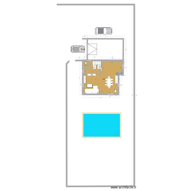 rez de chausse. Plan de 3 pièces et 54 m2
