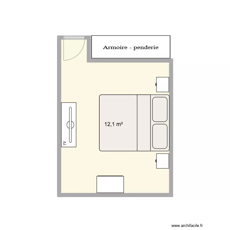 Chambre. Plan de 1 Pièce et 12 m²