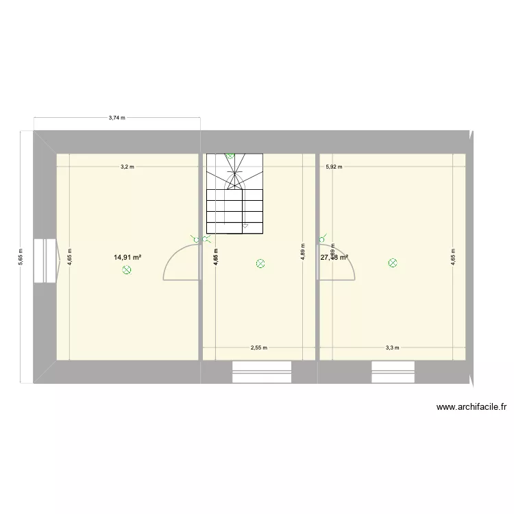 2&eacute;tage. Plan de 2  et 42 m²