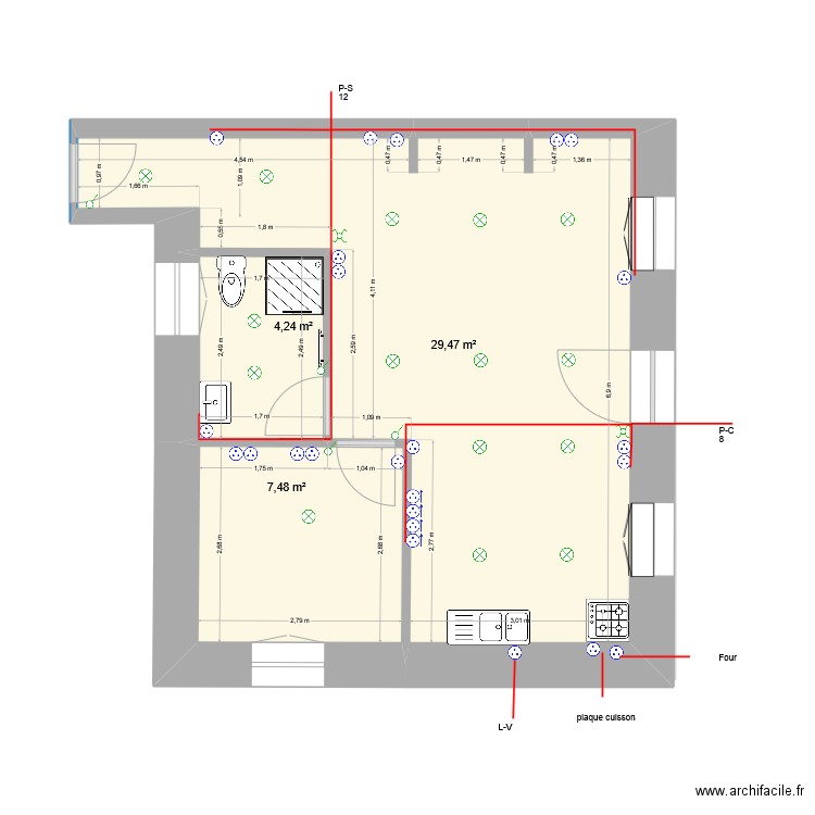jkm. Plan de 8 pièces et 123 m2