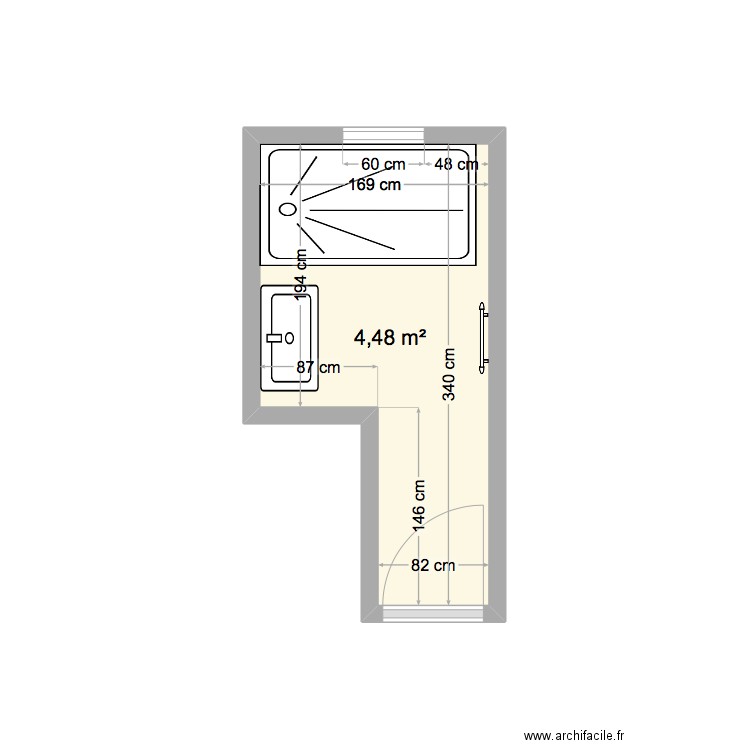 salle d'eau jean . Plan de 1 pièce et 4 m2