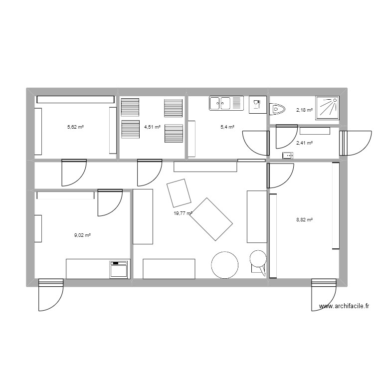 plan al 7. Plan de 8 pièces et 58 m2