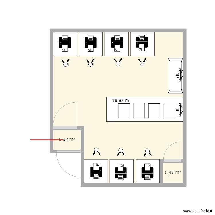 labo photo. Plan de 3 pièces et 20 m2