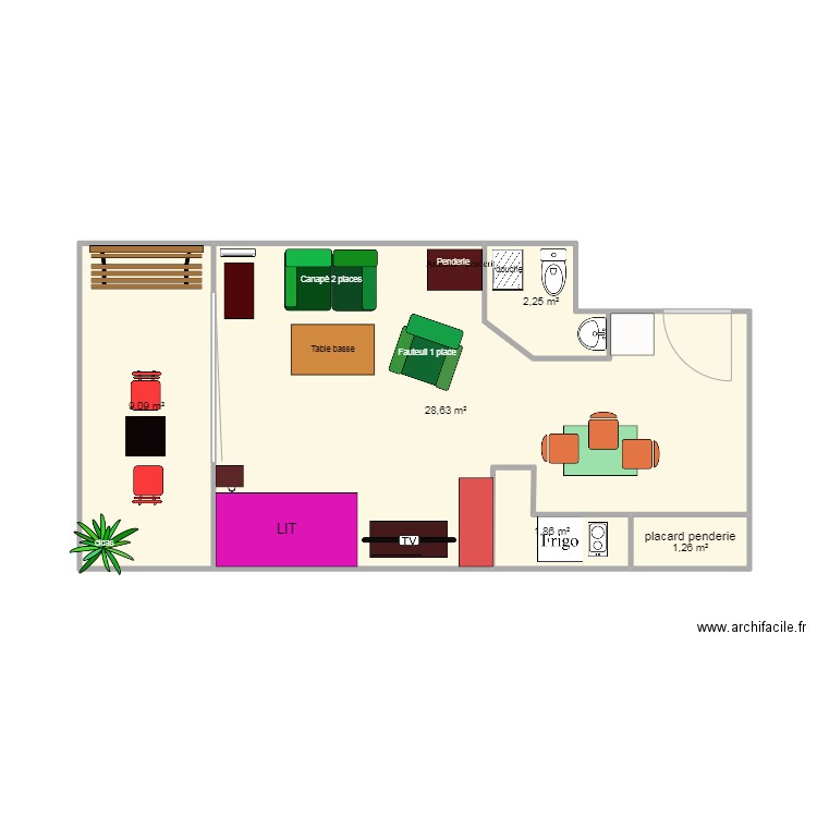appart Monique. Plan de 5 pièces et 43 m2