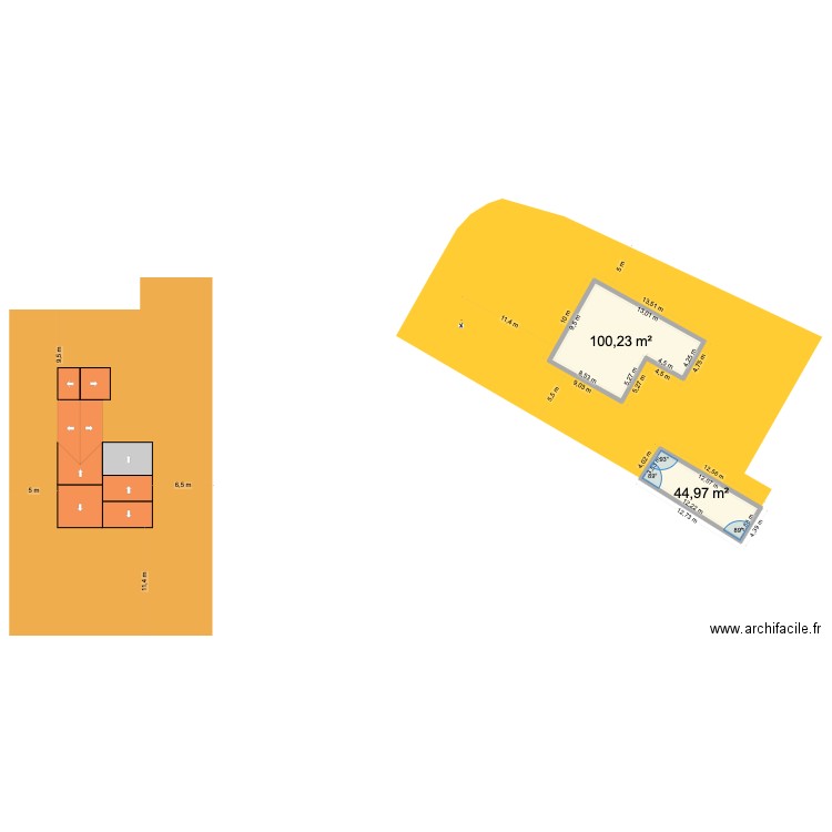 Masse toitures. Plan de 2 pièces et 145 m2