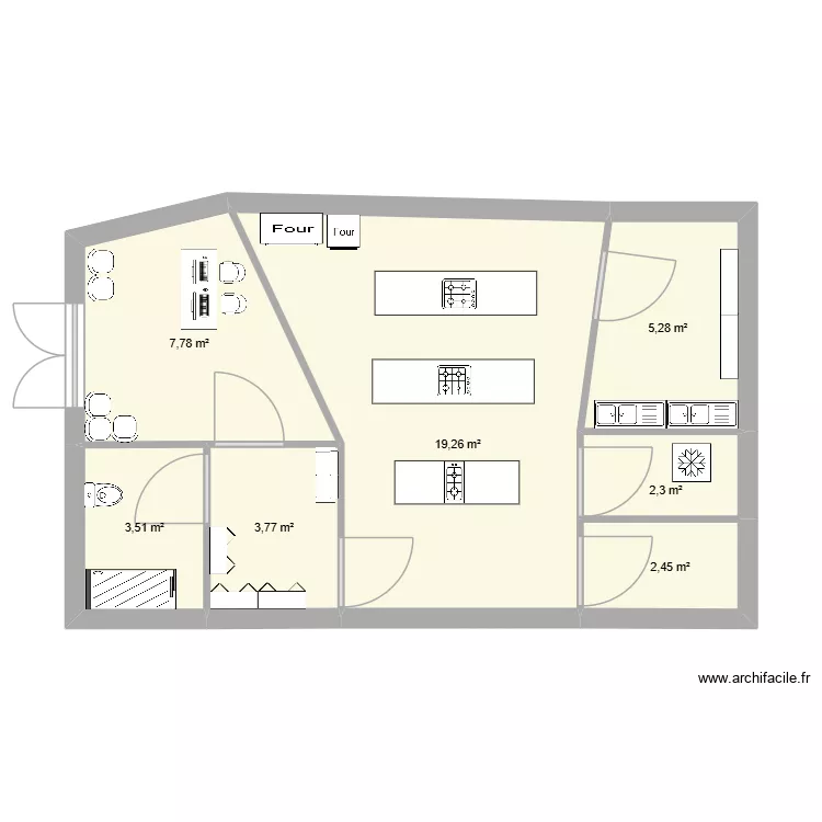 labo fablab. Plan de 7  et 44 m²