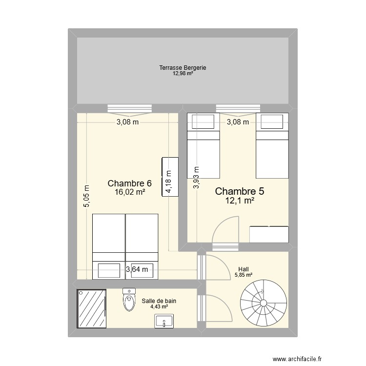 Fleury bergerie 1er étage projet 0. Plan de 5 pièces et 51 m2