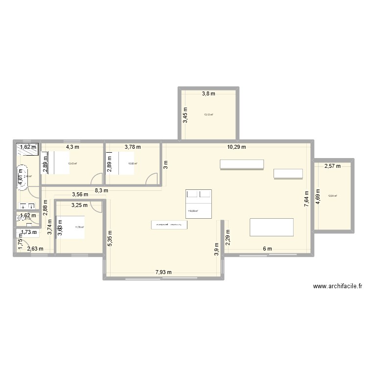 maison Pian. Plan de 8 pièces et 189 m2