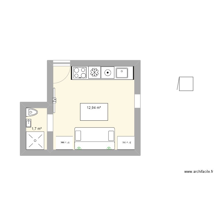 Studio Nader. Plan de 2 pièces et 15 m2