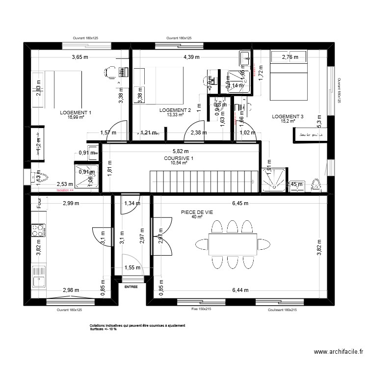 Flamand Rose RDC. Plan de 5 pièces et 96 m2
