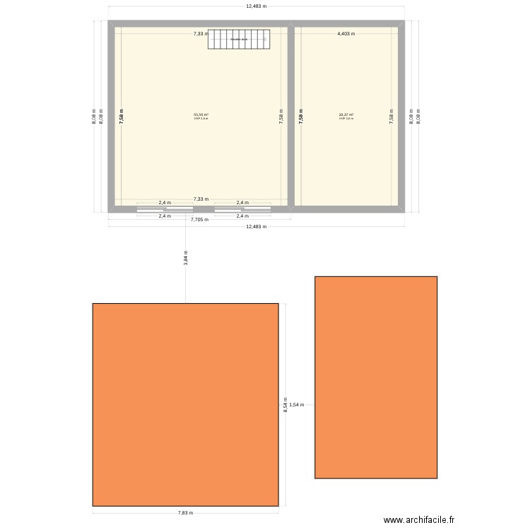 plan 1. Plan de 2 pièces et 89 m2