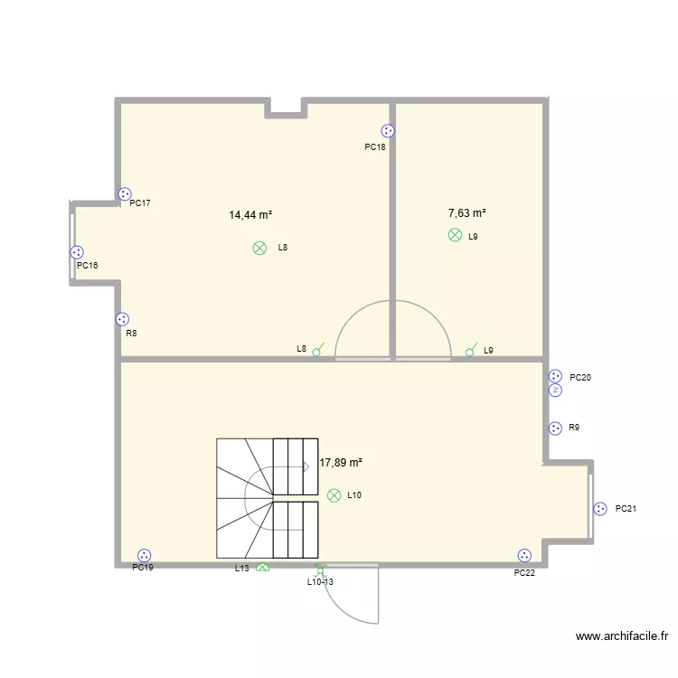 Plan &eacute;tage. Plan de 3 Pièces et 40 m²