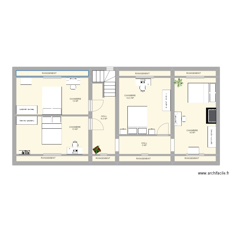 2ème ETAGE CHASTRE. Plan de 13 pièces et 82 m2