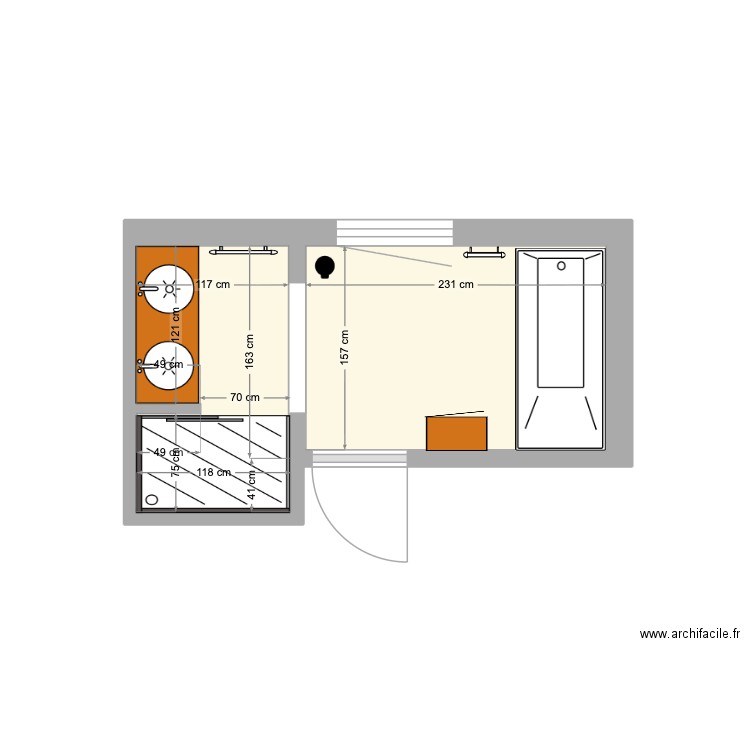 SdB Haarlem 2. Plan de 2 pièces et 6 m2