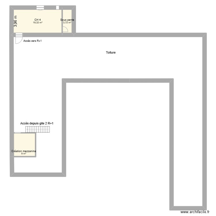 1180 R+2. Plan de 3 pièces et 32 m2