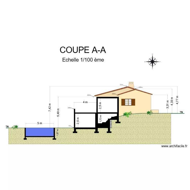 Coupe A-A cros d'amic. Plan de 