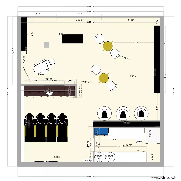 me and my salon. Plan de 2  et 70 m²