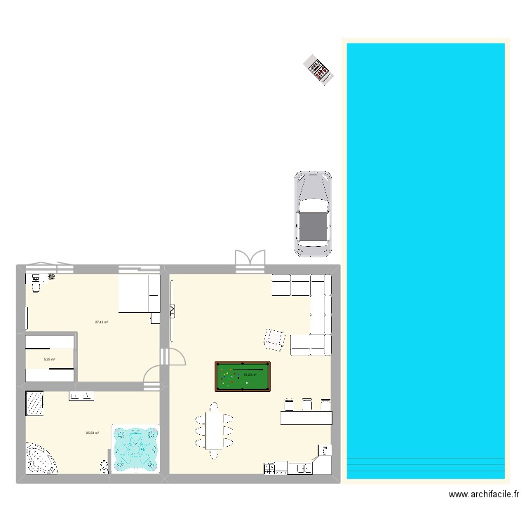 Les. Plan de 4 pièces et 133 m2