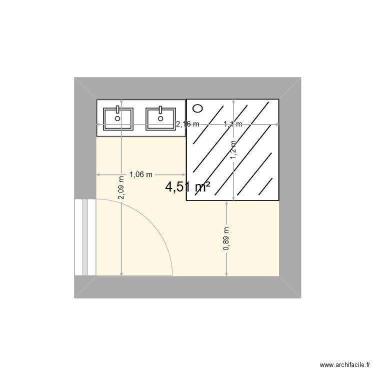 sdb malcavat. Plan de 1 pièce et 5 m2