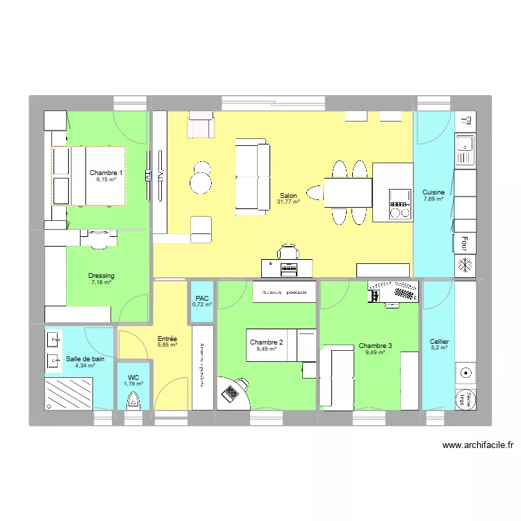 MAISON T4 de plain-pied bis. Plan de MAISON T4 de plain-pied bis. Plan de