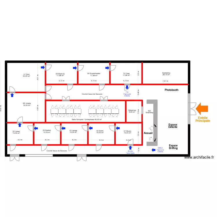 1er Plan Rush Le Mans. Plan de 14  et 427 m²