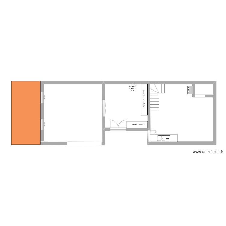 sous sol. Plan de 3 pièces et 70 m2