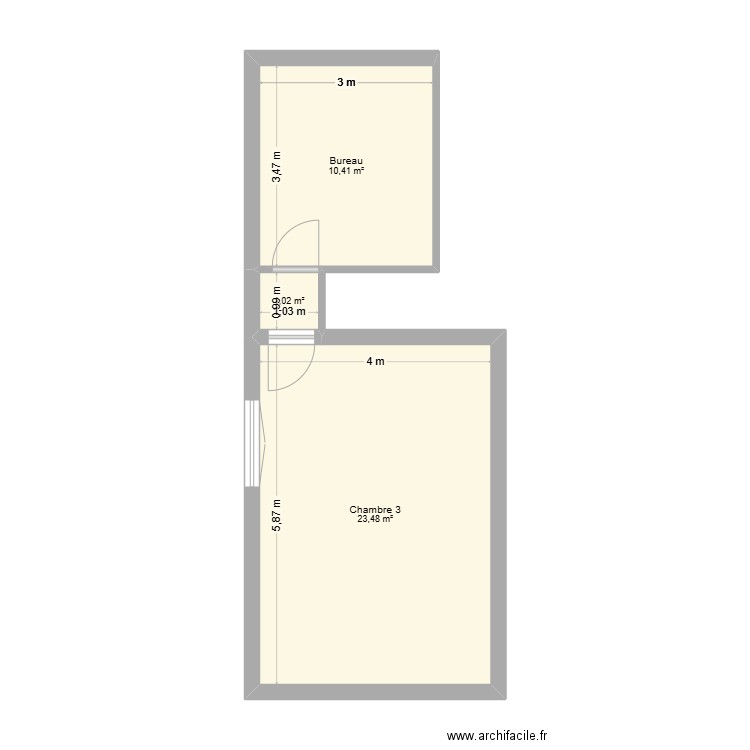 Plan maison à rénover 2. Plan de 3 pièces et 35 m2