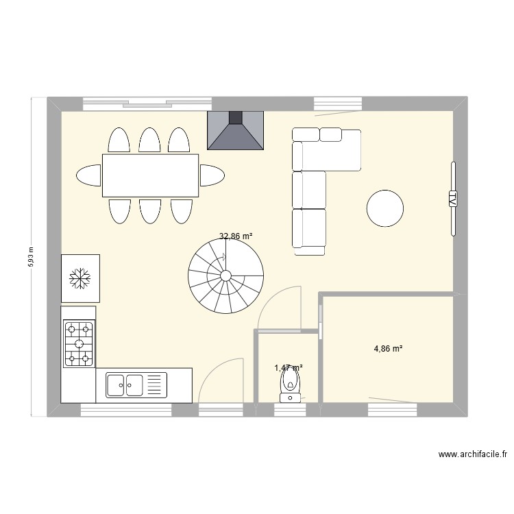 andres rdc. Plan de 3 pièces et 39 m2