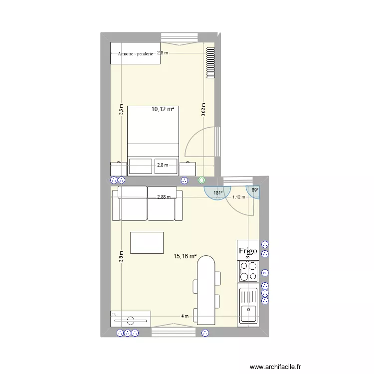 s&eacute;jour cuisine 1er gauche. Plan de 1  et 15 m²