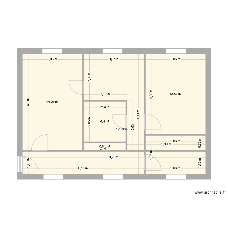 AppartCalifornie. Plan de 5 pièces et 55 m2