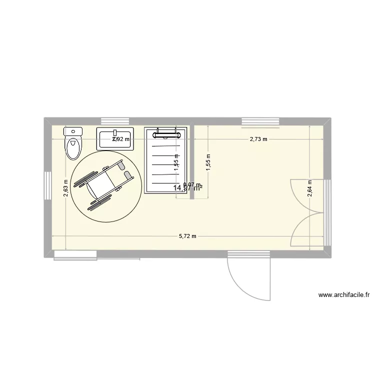 Salle de bain PMR. Plan de 1  et 15 m²