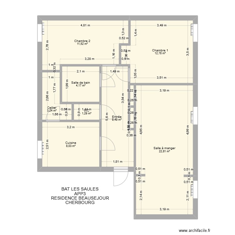 BAT LES SAULES APP3. Plan de 8 pièces et 73 m2