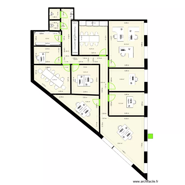 bureaux 3. Plan de 14  et 176 m²