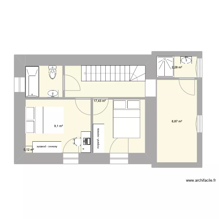 R2 planay. Plan de 5  et 38 m²