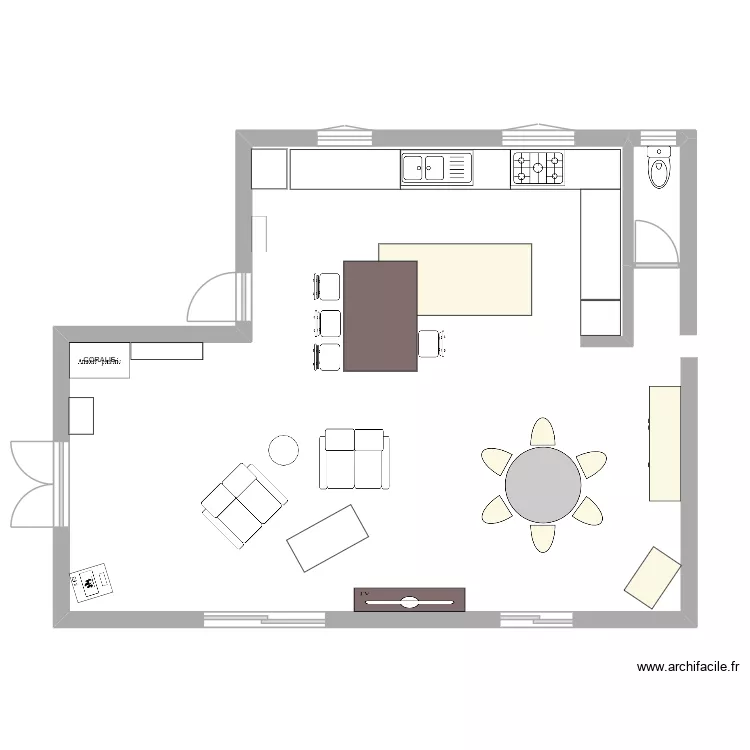 piece a vivre + cuisine. Plan de 