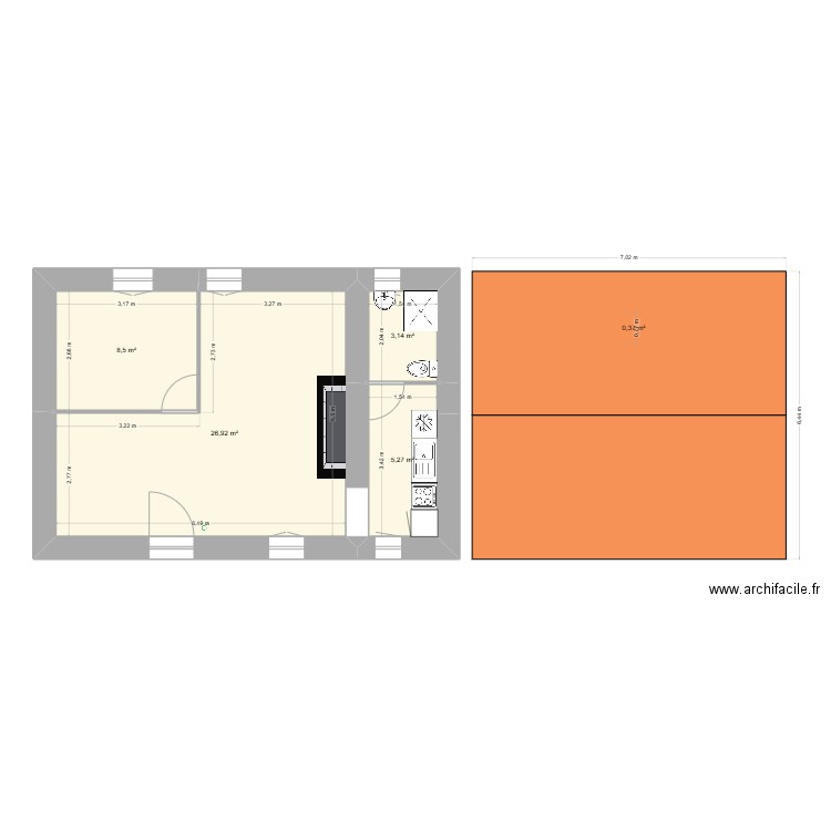 70 les lucas nievre 23025. Plan de 5 pièces et 44 m2