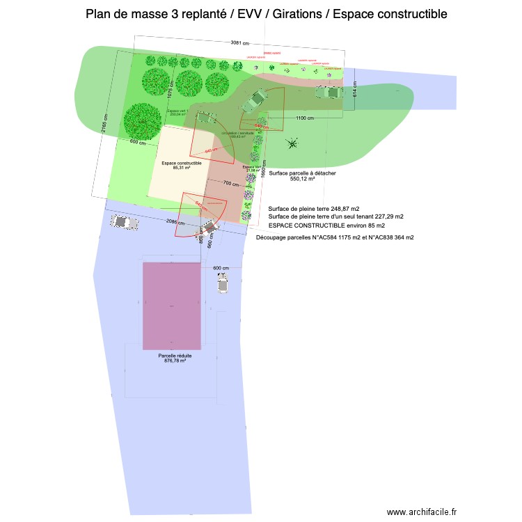 PLAN DE MASSE 3 APRES  EVV GIRATION. Plan de 1 pièce et 102 m2