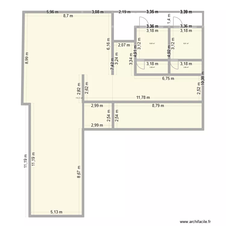 Bureau. Plan de 13  et 382 m²