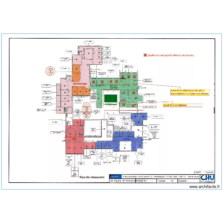 CHU Pavillion 3 RDC. Plan de 