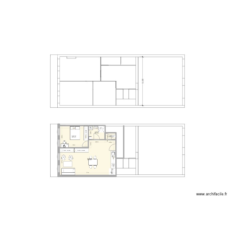R+1 avec escalier gauche_projet. Plan de 4 pièces et 49 m2