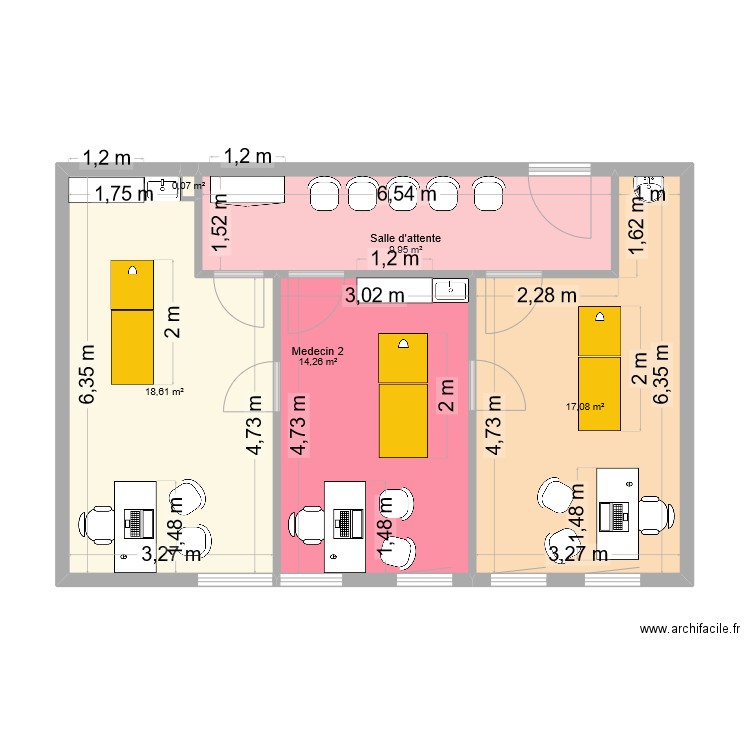 Maison médicale 3. Plan de 5 pièces et 60 m2
