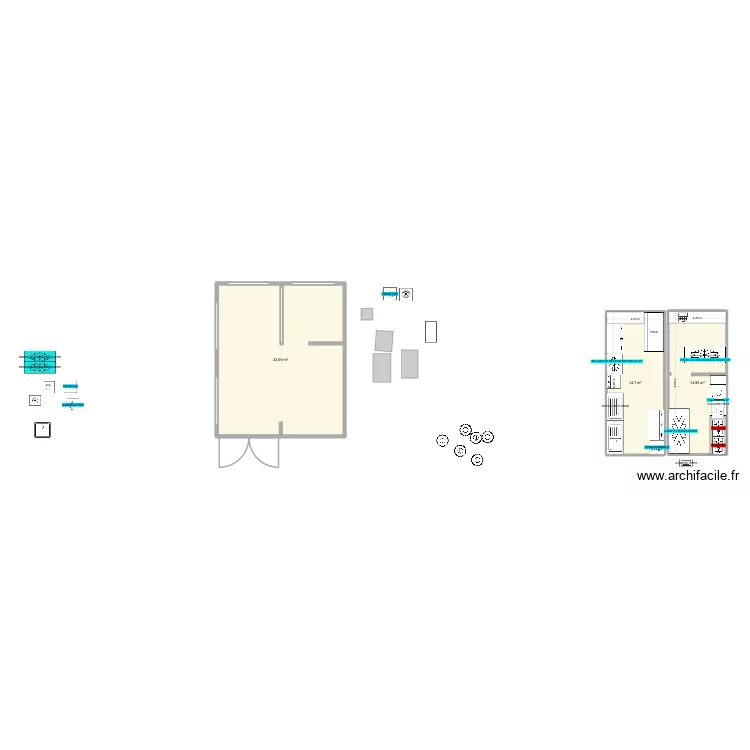Plan Cuisine guinguetteV4. Plan de 3  et 63 m²
