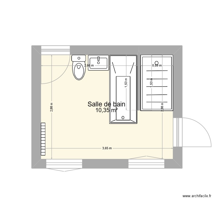 salle de bain. Plan de 1 pièce et 10 m2