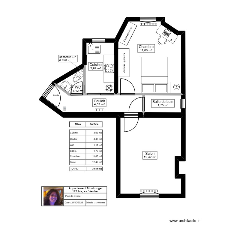 127 bis av. Verdier - Montrouge (Ines 5). Plan de 6 pièces et 35 m2