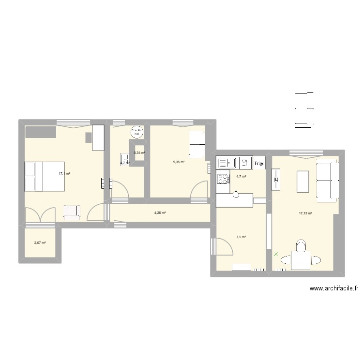Appart Dupleix v2. Plan de 9 pièces et 67 m2