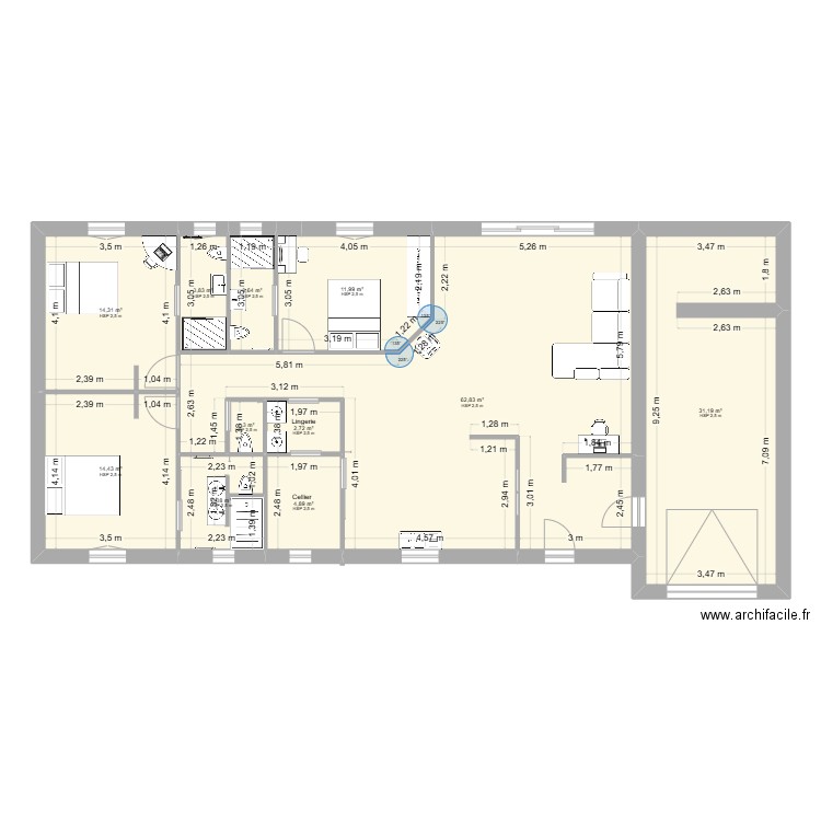 Maison T4. Plan de 11 pièces et 157 m2