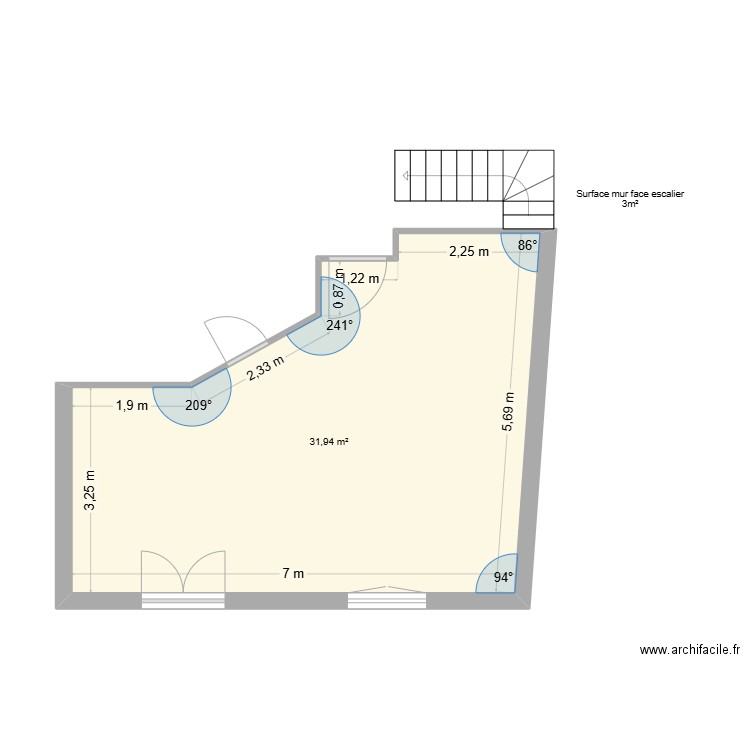 Grison. Plan de 1 pièce et 32 m2